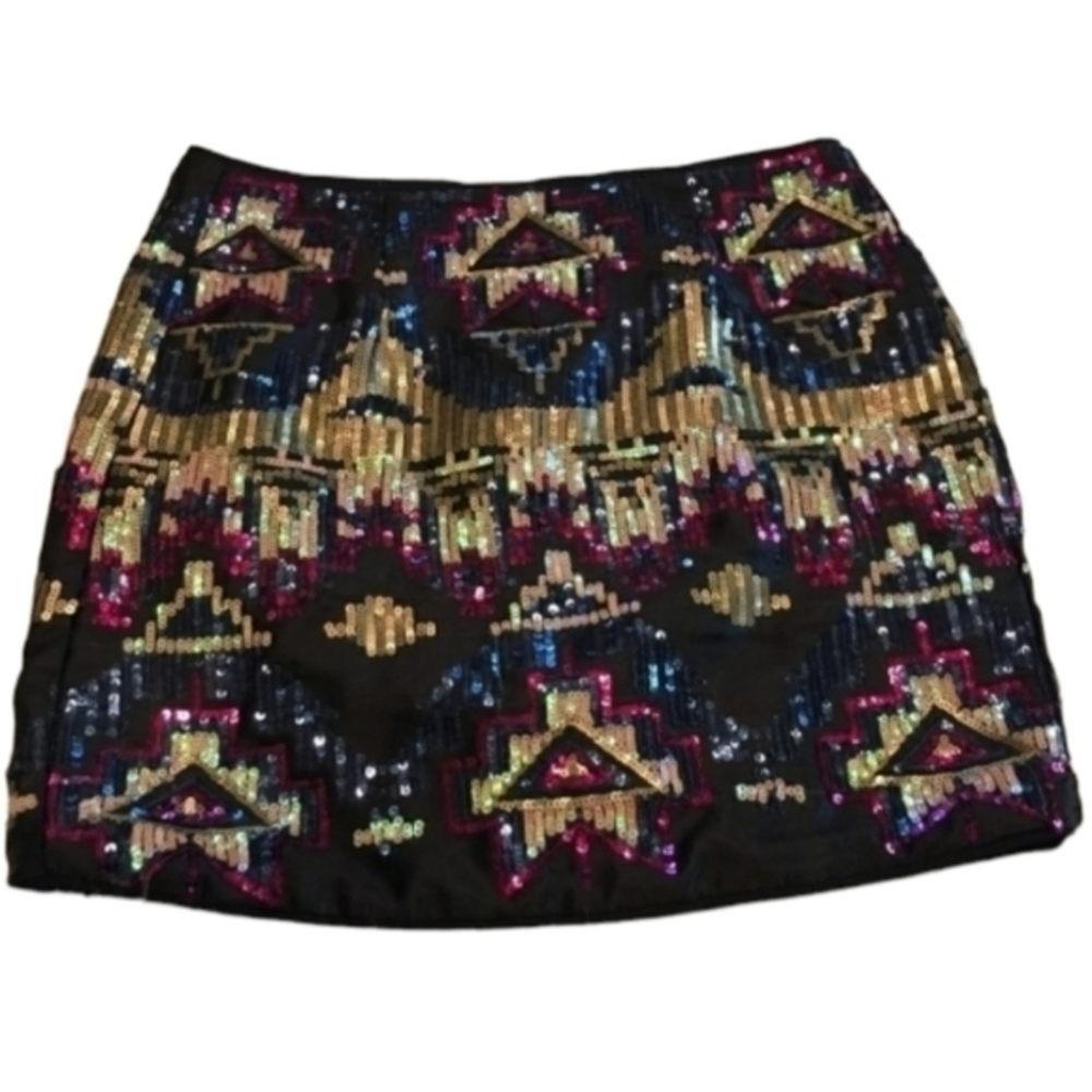 F21‎ SEQUIN MINI SKIRT Size Small Aztec Pattern